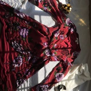 A Burgundy red floral dress